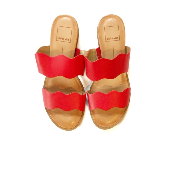 Dolce Vita Shoes - DOLCE VITA Leather Zig Zag Wedge Slides